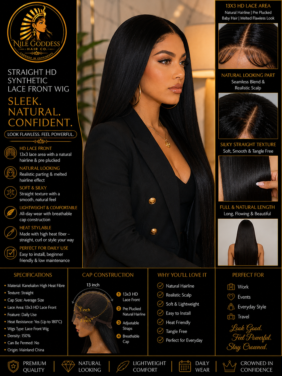 A side shot of a woman wearing a Straight HD Synthetic Lace Front Wig Pre Plucked by Nile Goddess Hair Co.