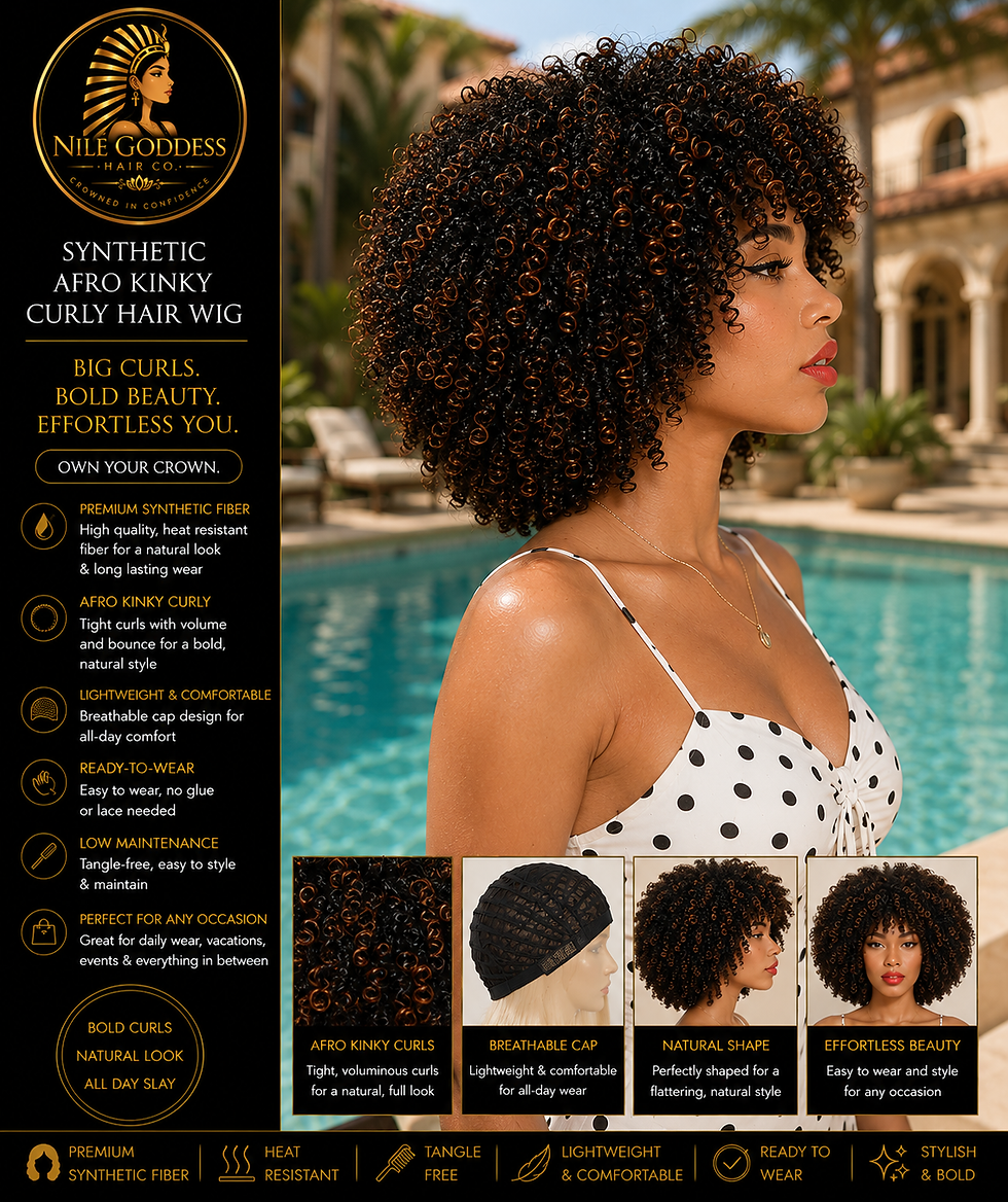 A Side shot of a woman wearing a Synthetic Afro Kinky Curly Hair Wig from Nile Goddess Hair Co.