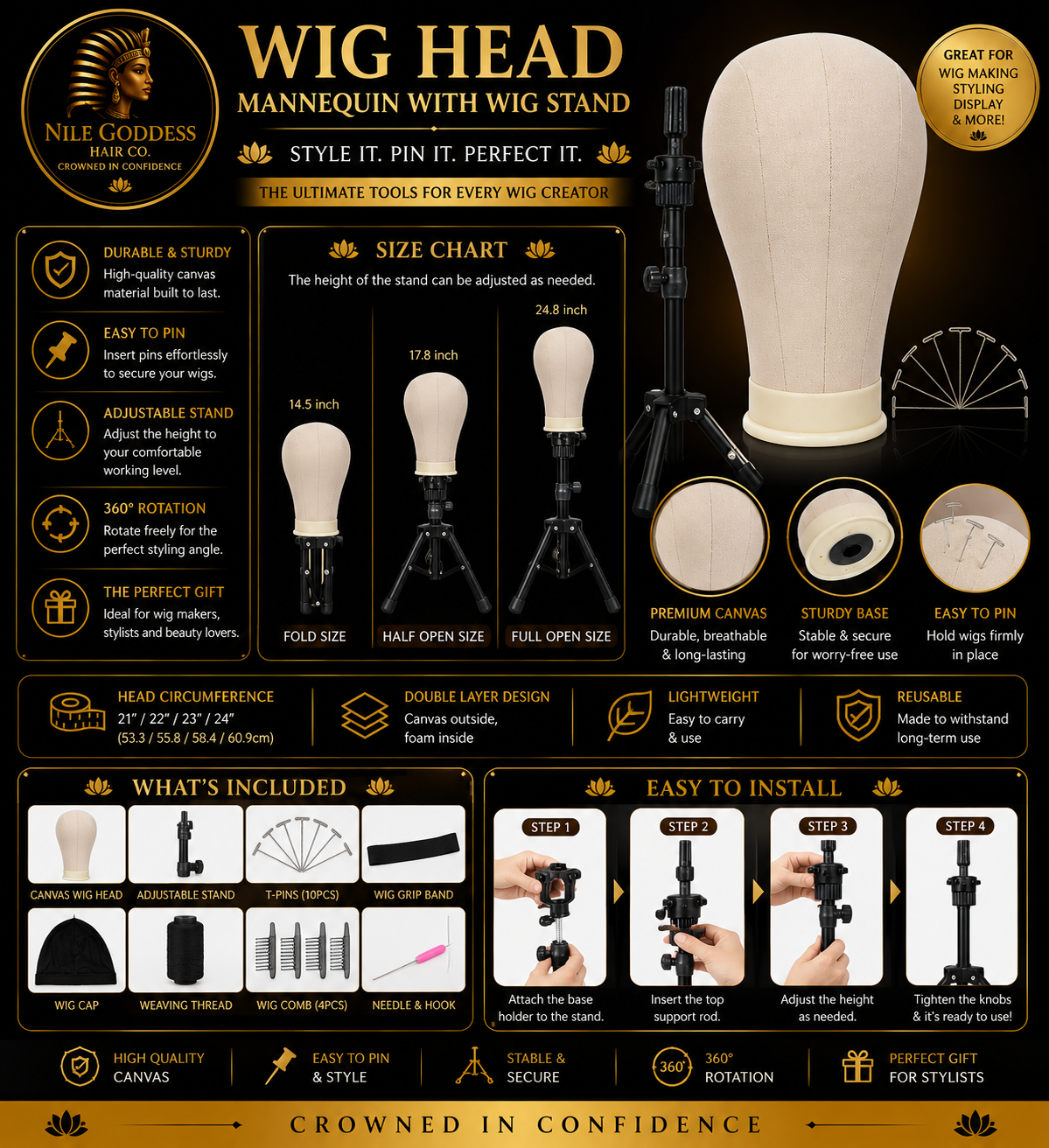 Wig Head Mannequin with Wig Stand Details