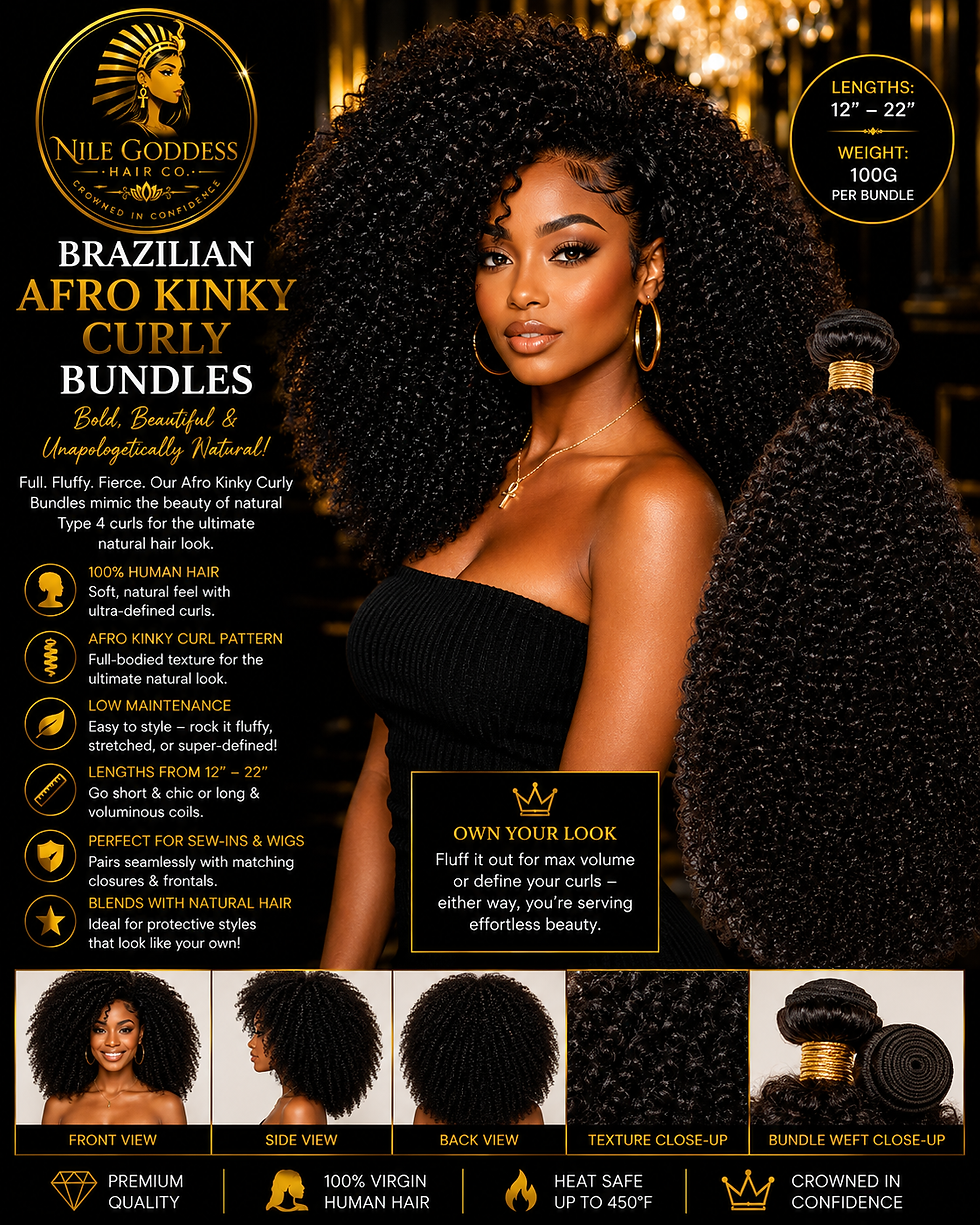 A front shot of a woman wearing Brazilian Afro Kinky Hair Extensions from Nile Goddess Hair Co.
