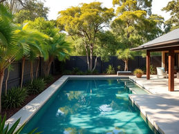 australian luxury backyard pool surrounding by foliage and trees