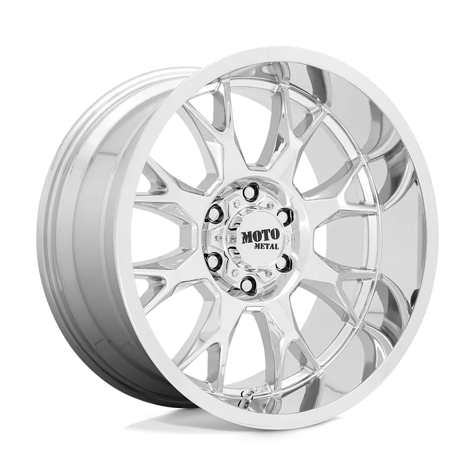 The Moto Metal MO806 (also known as the Talon) is a rugged, one-piece cast aluminum wheel custom-engineered to elevate the stance and style of off-road trucks and SUVs. It features an aggressive eight split-spoke "Y" design that sits deep in the barrel, giving it a striking, deep-lip profile. Built to handle demanding off-road conditions and heavy load capacities, it comes in premium finishes like brilliant chrome or gloss black with milled accents. Available in large-diameter sizes such as 20-inch and 22-inch variations, the MO806 blends heavy-duty structural durability with a bold, high-impact aesthetic.