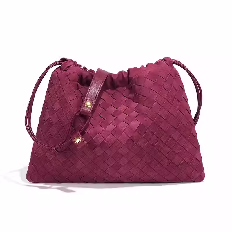 Thumbnail: Leather Woven Crossbody Shoulder Bags for Women with Drawstring Closure