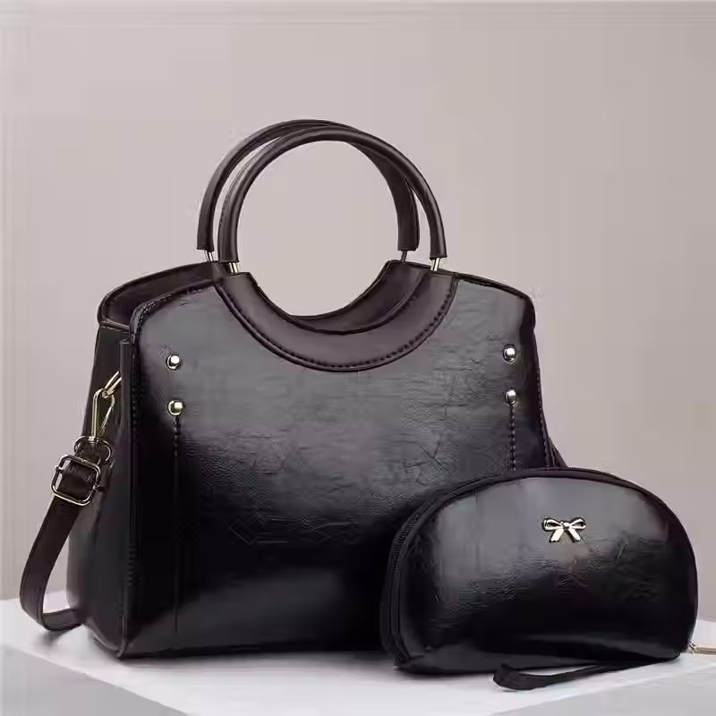 Thumbnail: Retro Handbag Set With High Capacity Zipper Closure Rivet Simple Elegant