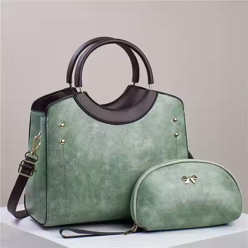 Thumbnail: Retro Handbag Set With High Capacity Zipper Closure Rivet Simple Elegant