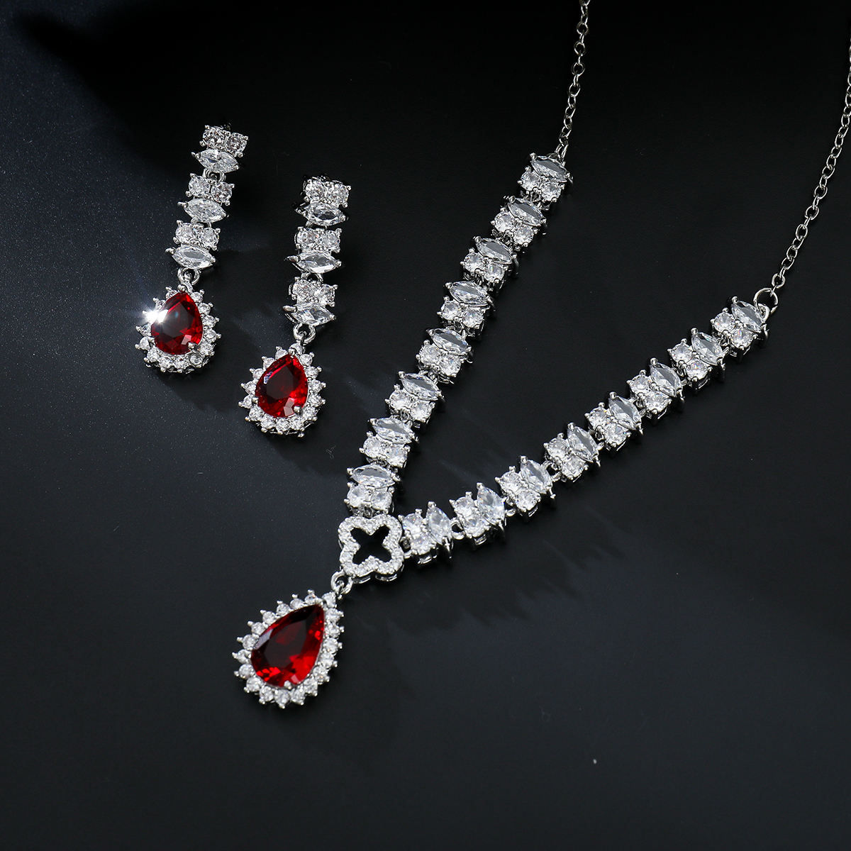 RUBY ZIRCON PENDANT NECKLACE AND HIGH QUALITY ELEGANT JEWELLERY SET