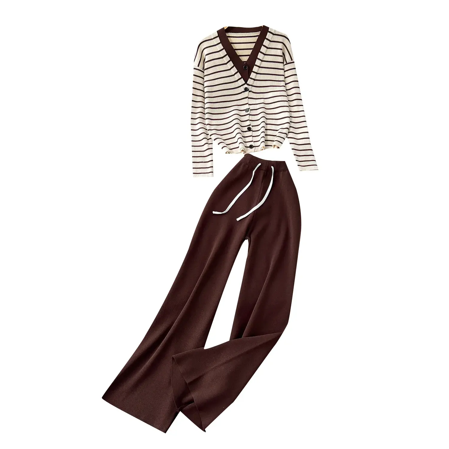 V-NECK TOP AND HIGH WAIST PRINTED KNITTED PANTS SET