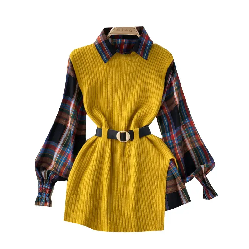 PLAID PUFF SLEEVELESS VEST X PATTERN SHIRT