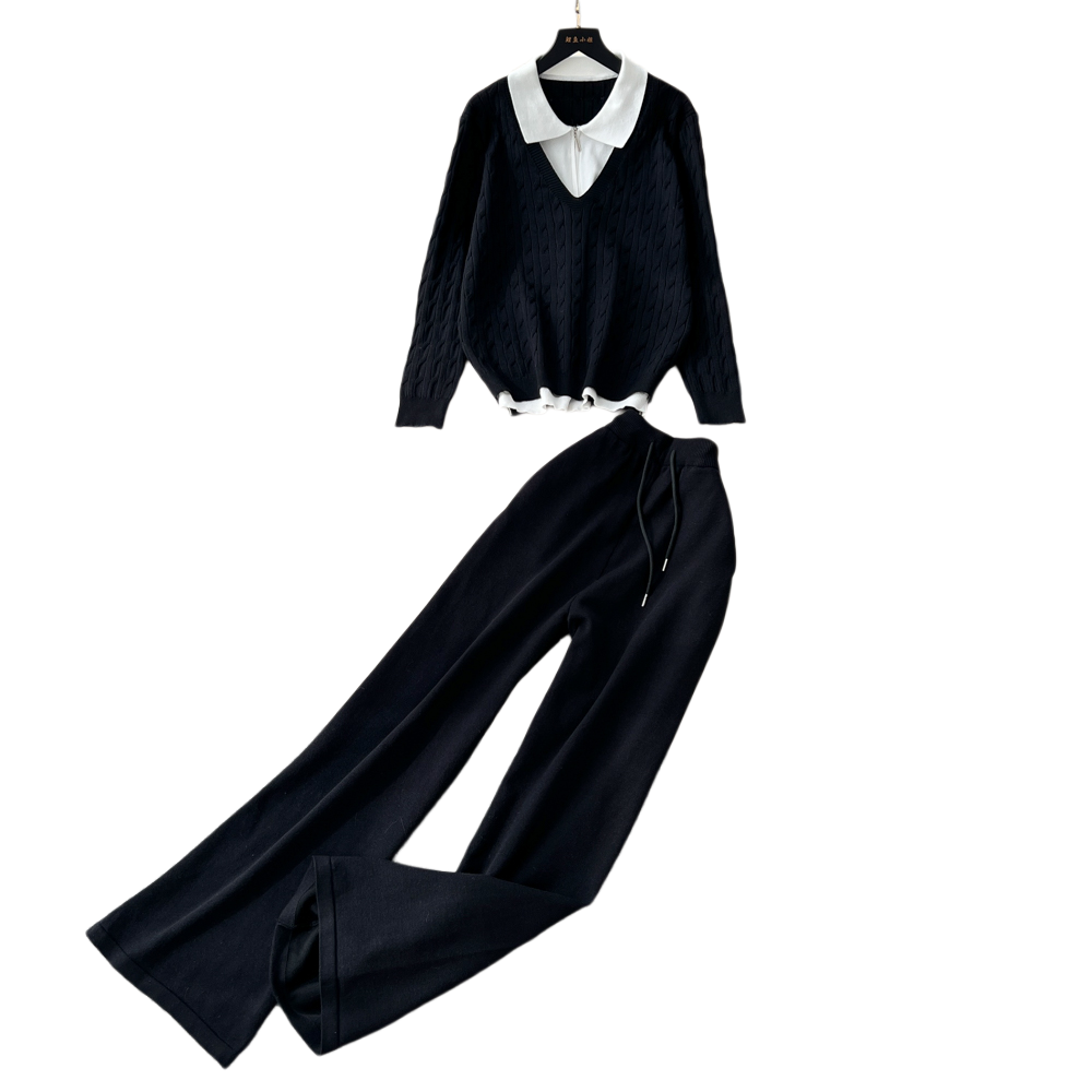 High Waist Patchwork Slim Knitted Set