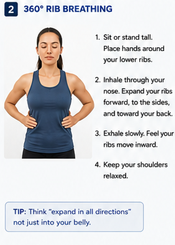 360 degree rib breathing for diaphragmatic breath training