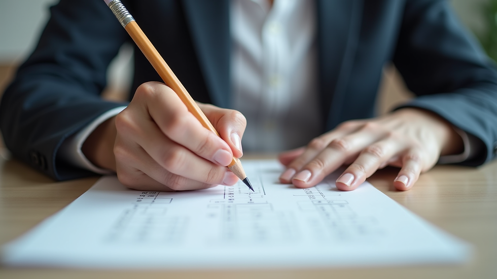 Close-up view of a person taking a written test with a pencil