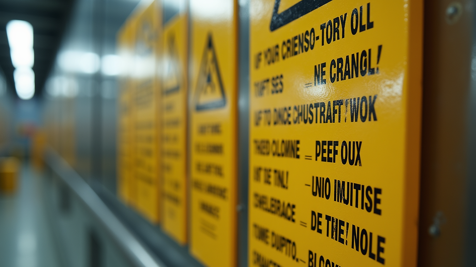 Close-up view of hazmat placards arranged by class
