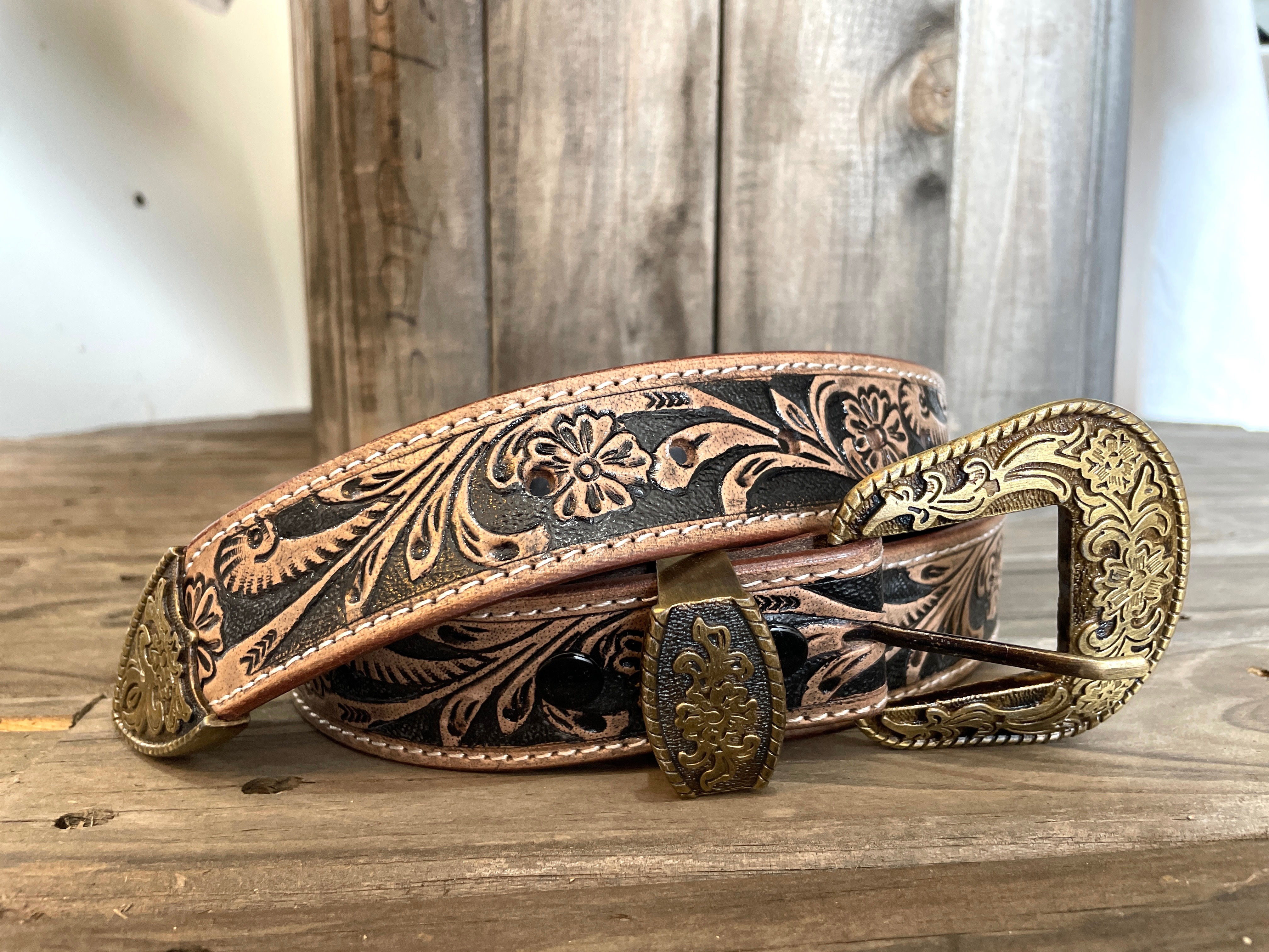 Leslie - Hand-Tooled Leather Belt