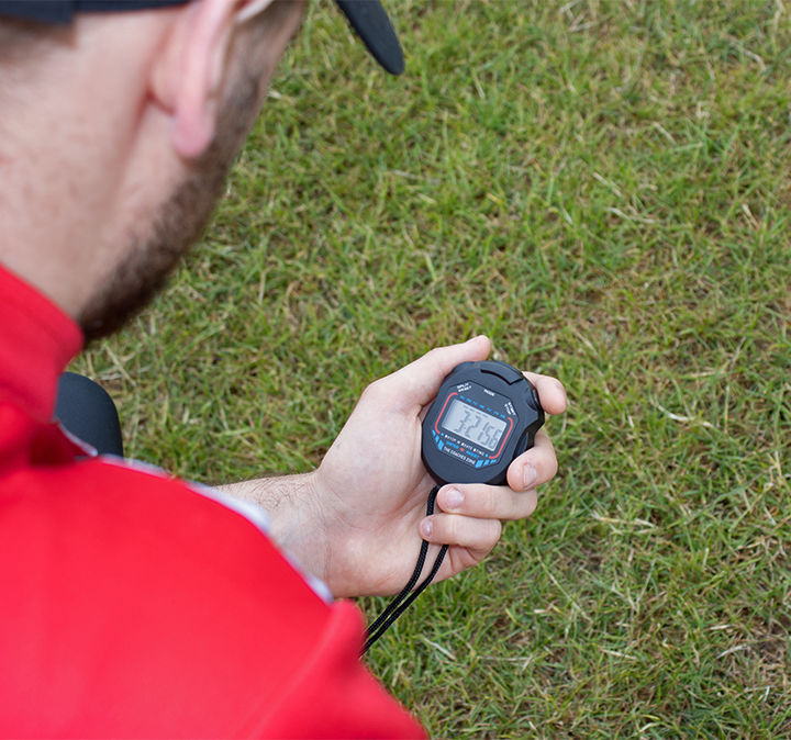 C41 Stopwatch in use, timing an activity during a sports coaching session for accurate measurement and precision.