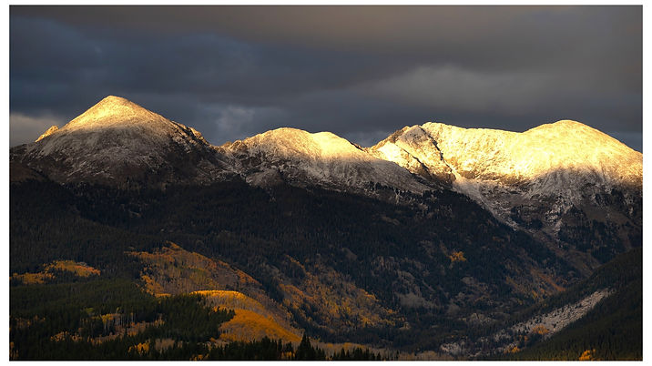 mountains, colorado, snow, aspens, fall, autumn, sunset