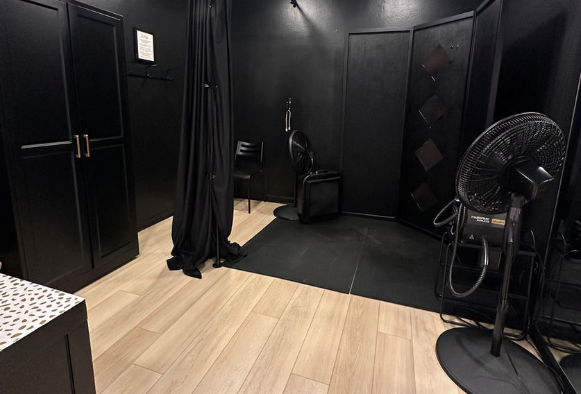 Interior of spray tanning room inside Image By Lisa Beauty Boutique