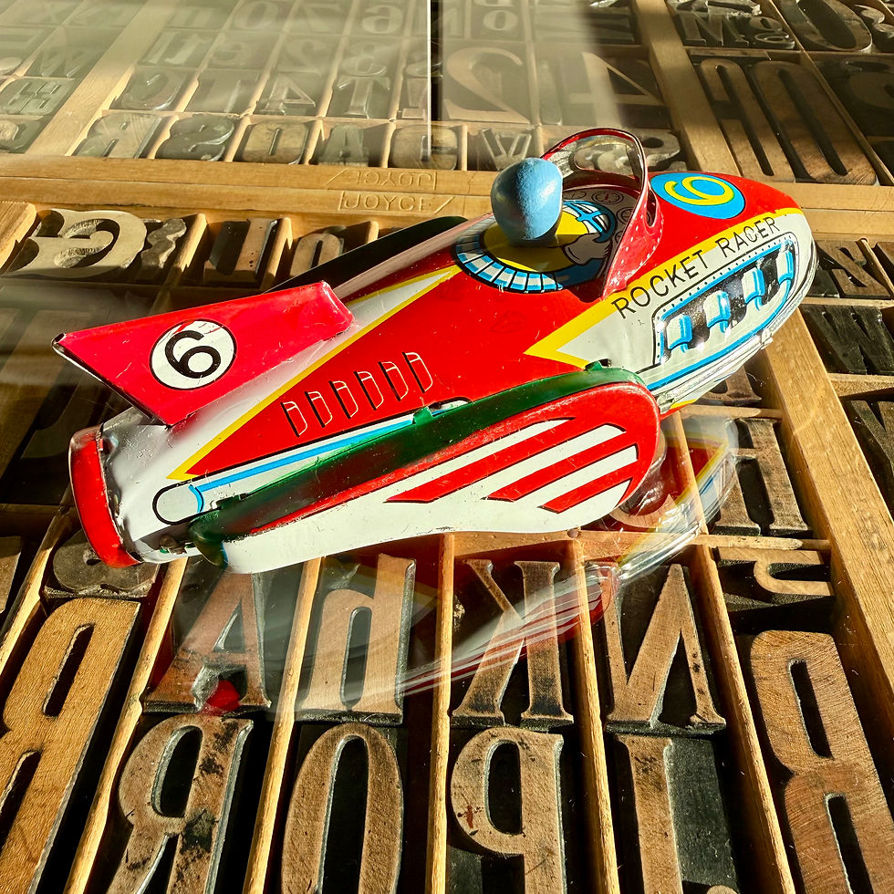 Thumbnail: Vintage tinplate friction rocket toy in original box 
