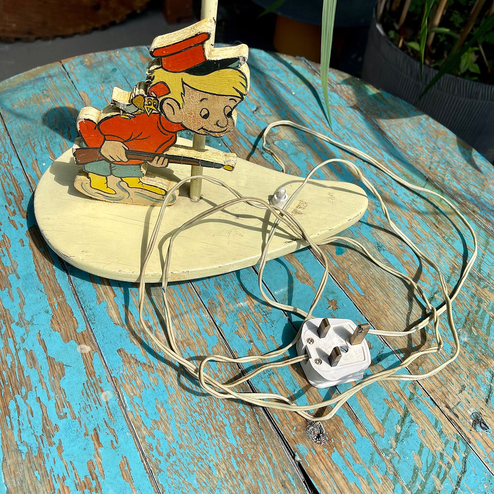 Thumbnail: Vintage Peter and the Wolf wooden table lamp. Walt Disney character, 1940s
