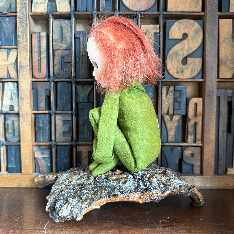 Thumbnail: Vintage 13” 1965 Kamar Julie green knee hugger elf with rubber face