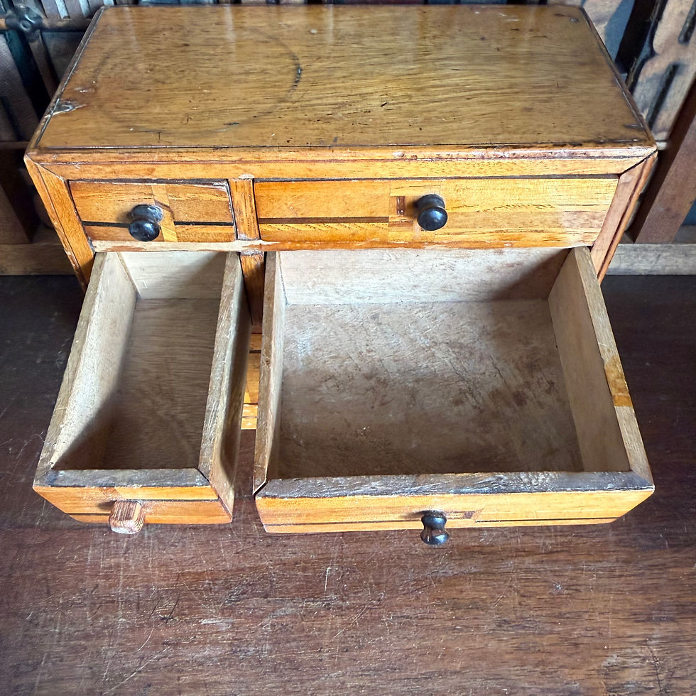 Thumbnail: Vintage miniature marquetry chat of drawers