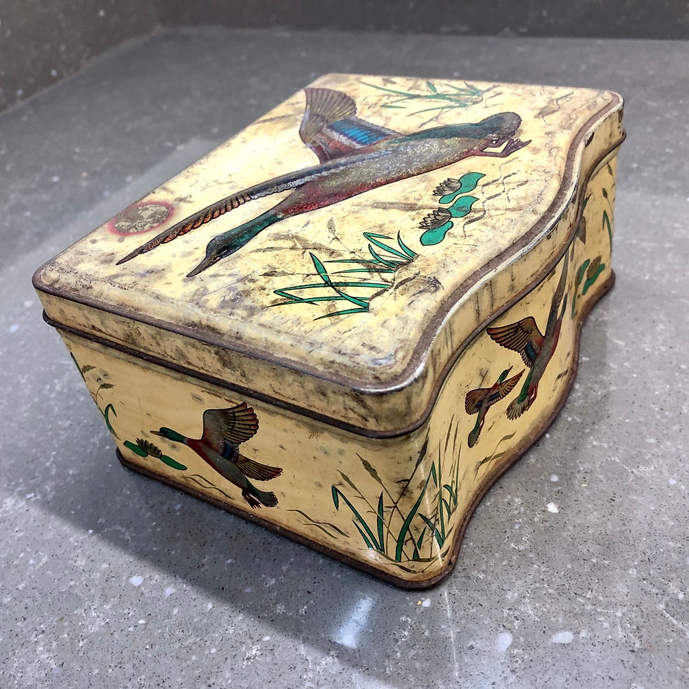 Thumbnail: VINTAGE TIN WITH EMBOSSED FLYING DUCKS
