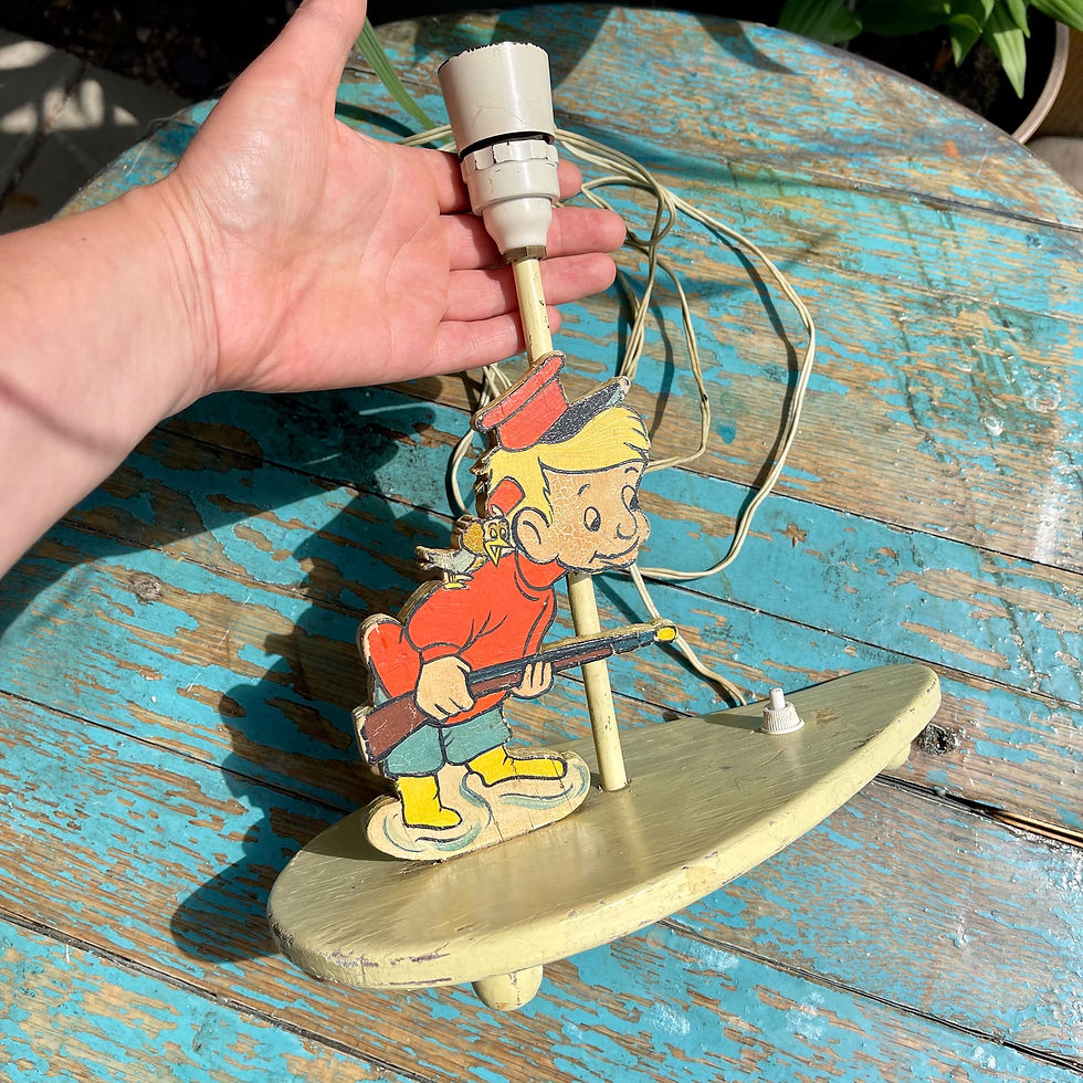 Thumbnail: Vintage Peter and the Wolf wooden table lamp. Walt Disney character, 1940s