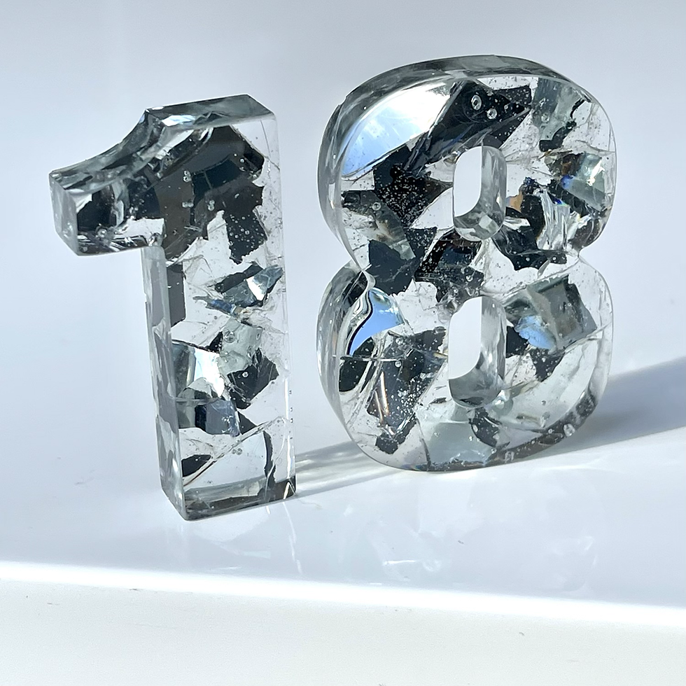 Thumbnail: SMALL HANDMADE RESIN NUMBERS WITH MIRRORED GLASS CHIPS
