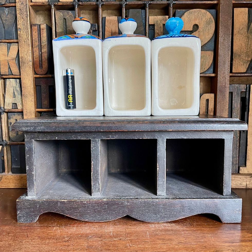 Thumbnail: Small apothecary chest with three ceramic drawers 