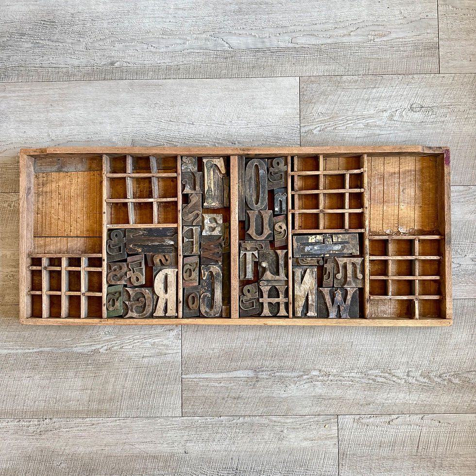 Thumbnail: Vintage wooden printer’s drawer with 36 alphabet print blocks