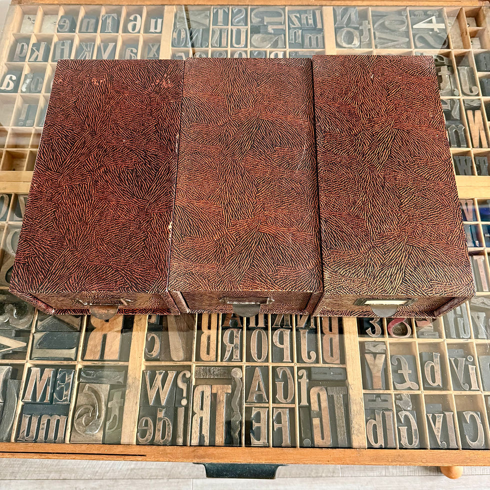 Thumbnail: Set of three vintage index filing drawers