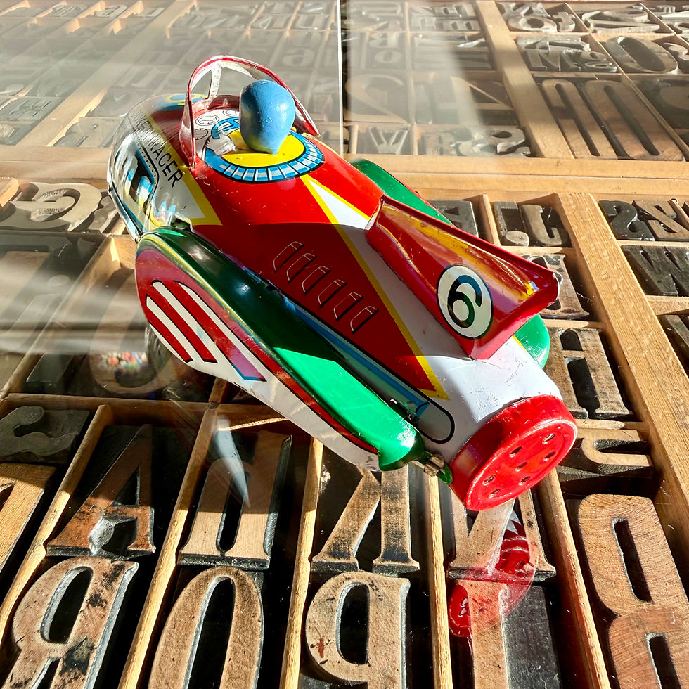 Thumbnail: Vintage tinplate friction rocket toy in original box 