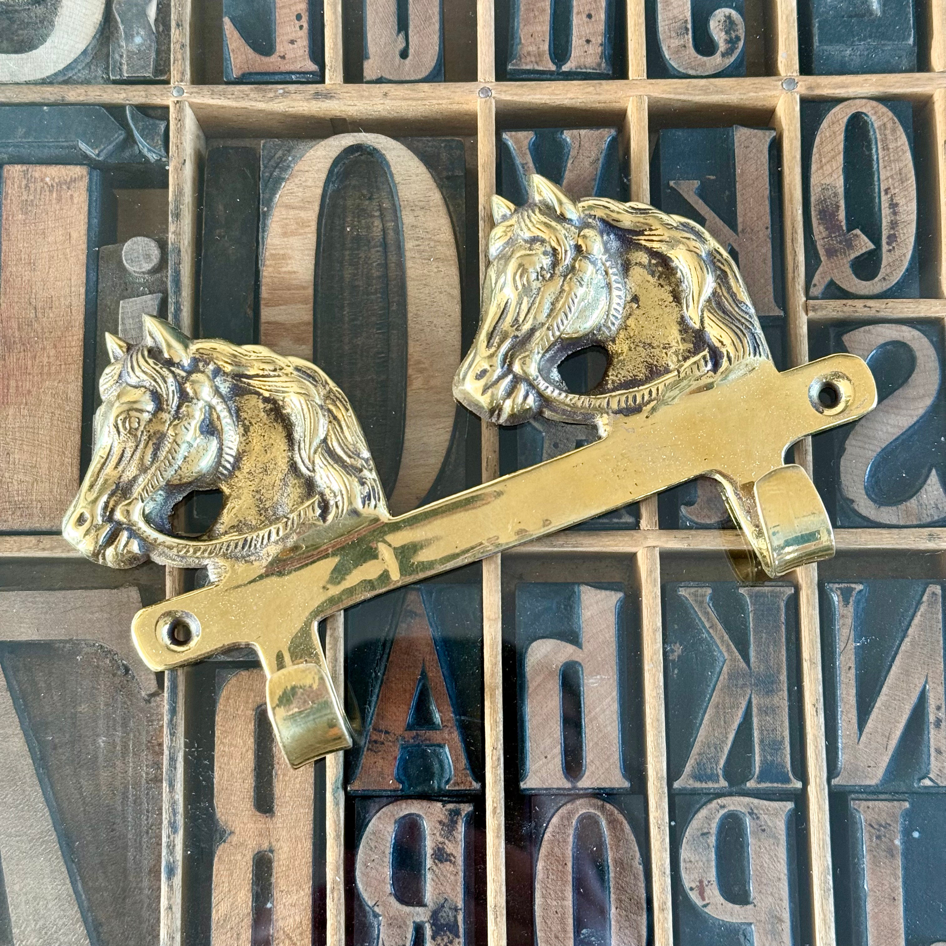 Vintage equestrian style double brass coat hook