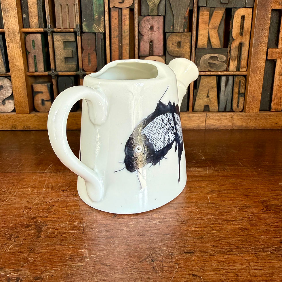 Thumbnail: Small white ceramic jug with koi carp 