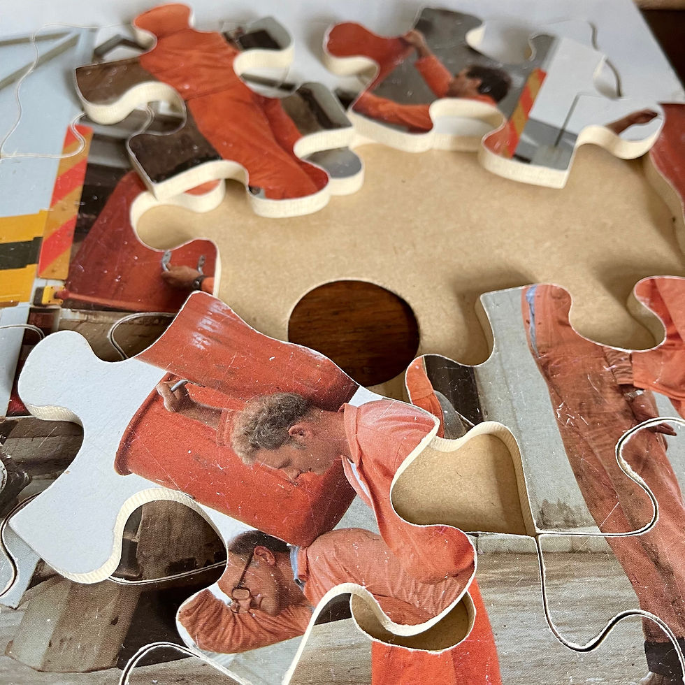 Thumbnail: Vintage 12 piece jigsaw puzzle board. British bin men, hard at work.