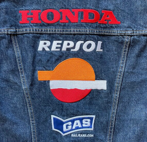 Gas Gas denim Repsol Honda jacket, size small bewarewetpaint