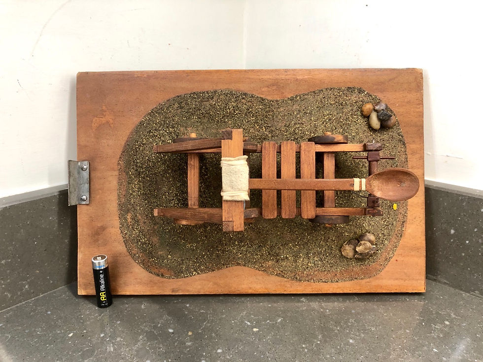 Thumbnail: VINTAGE SCRATCH BUILT MINIATURE WOODEN CATAPULT IN INDUSTRIAL BOX 