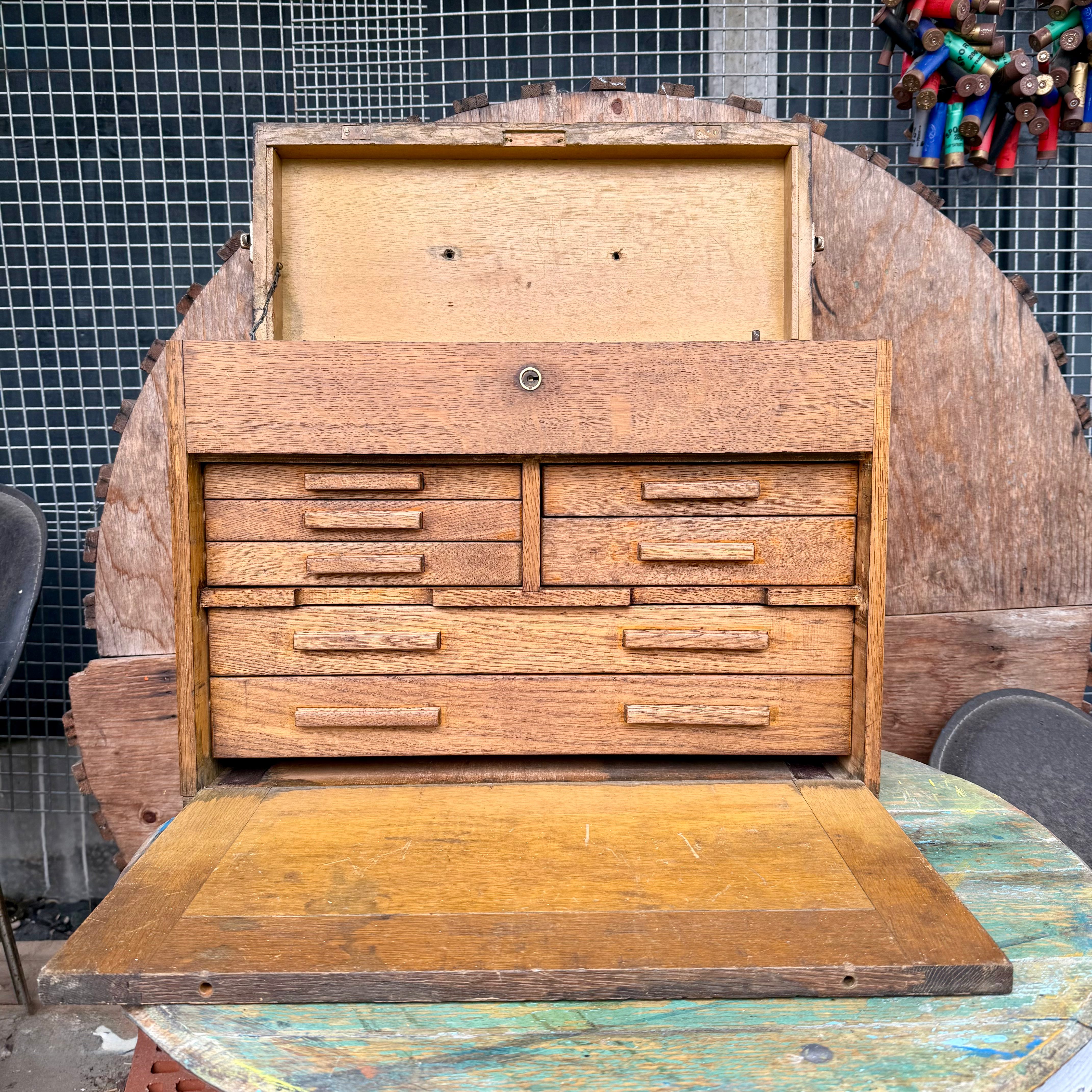 Vintage oak 7 drawer toolbox