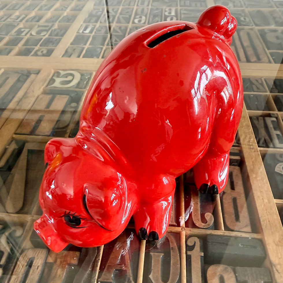 Thumbnail: Large vintage bright red piggy bank