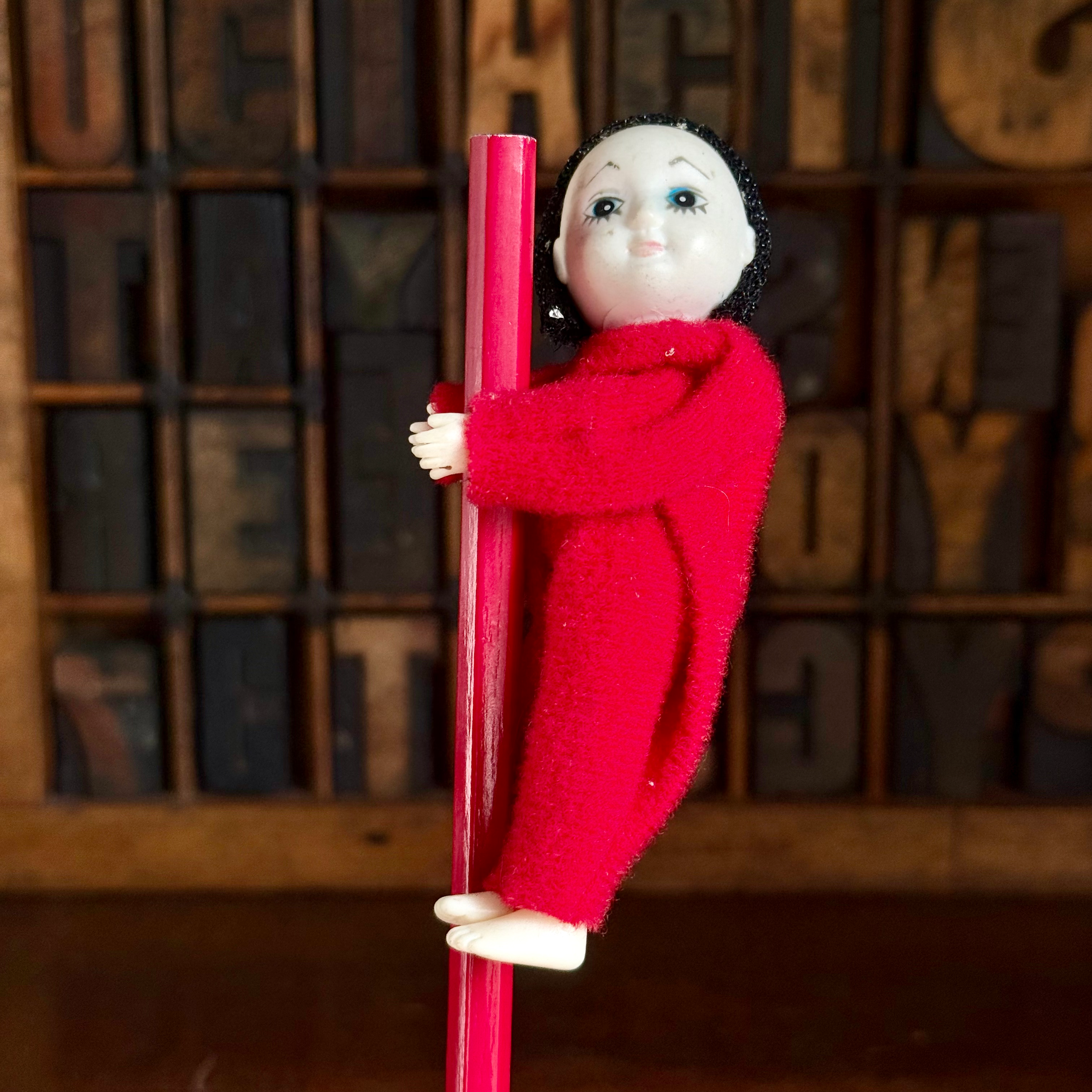 Vintage clown/doll pencil hugger, topper