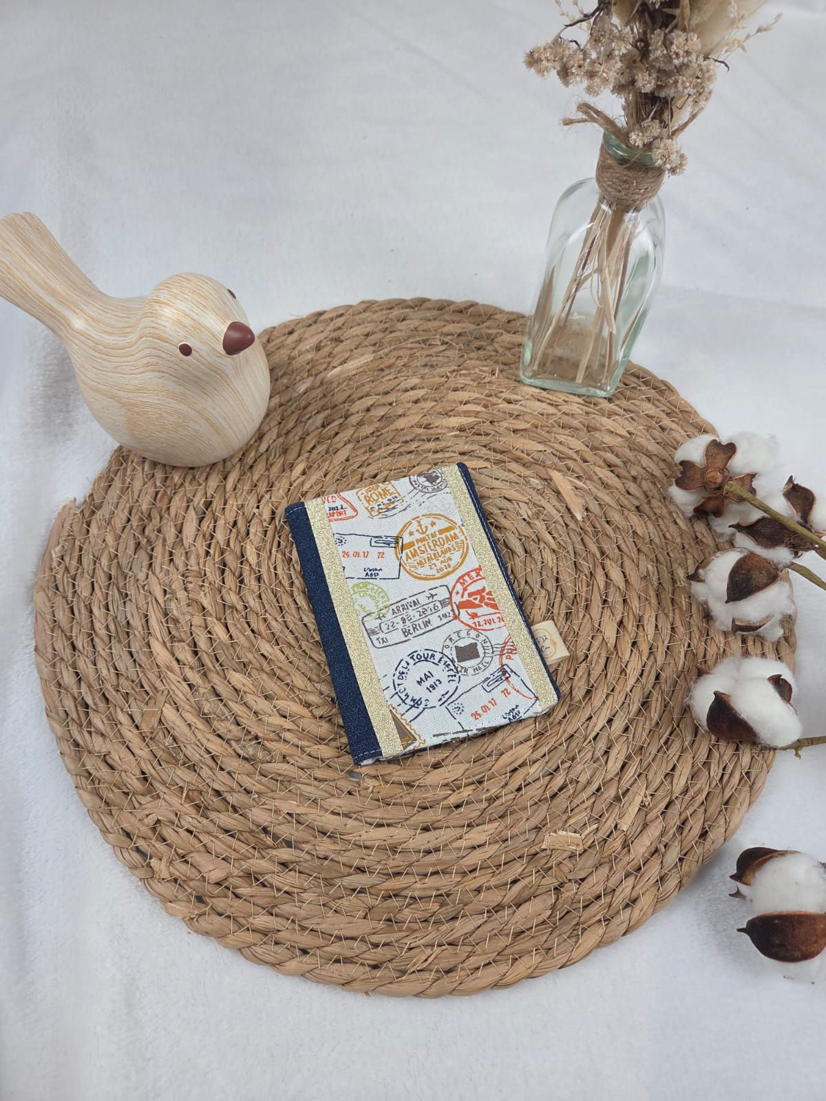 Protège passeport "Timbres"jean