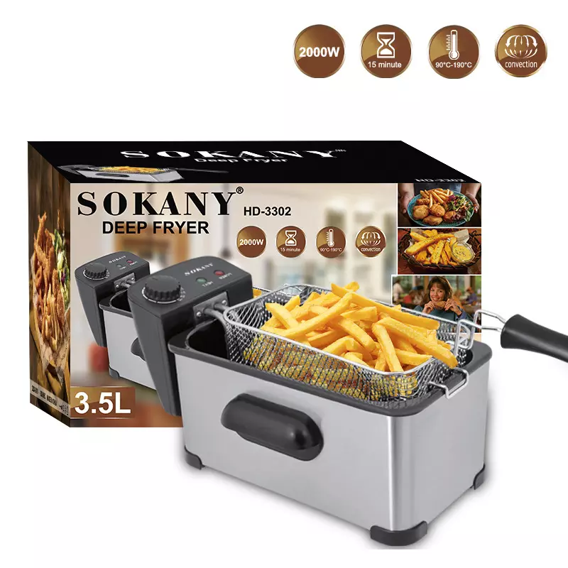 Thumbnail: SOKANY 2000 Watt 3.5L  Stainless Steel Triple Basket  Chicken French Fries