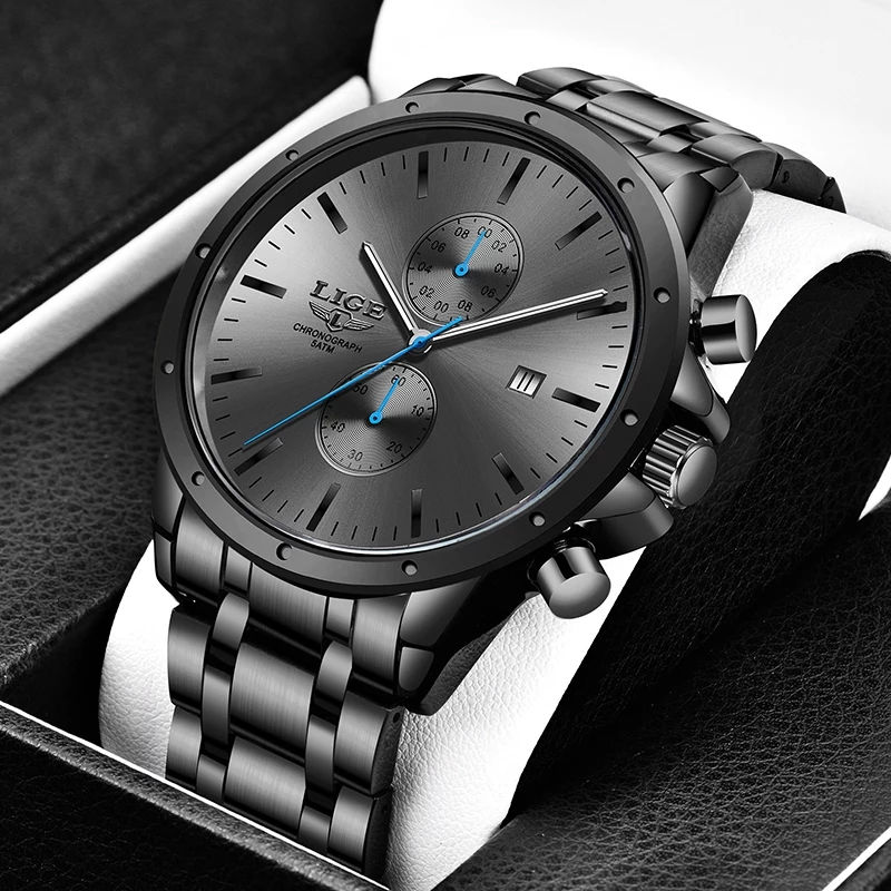 Thumbnail: LIGE  Watches Mens Top Brand Luxury Stainless Steel Quartz Watch For Men