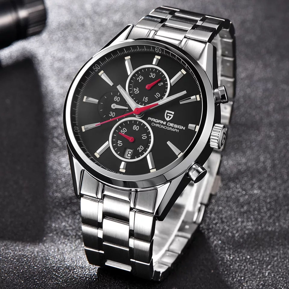 Thumbnail: PAGANI DESIGN Men Fashion Black Dial Chronograph Quartz Watch Men Sport