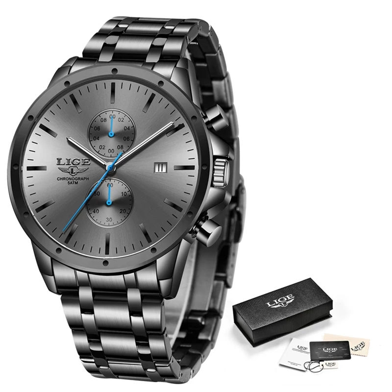 Thumbnail: LIGE  Watches Mens Top Brand Luxury Stainless Steel Quartz Watch For Men