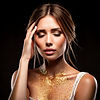Firefly Image of a beautfiful female looking like she is experiencing sore head against a