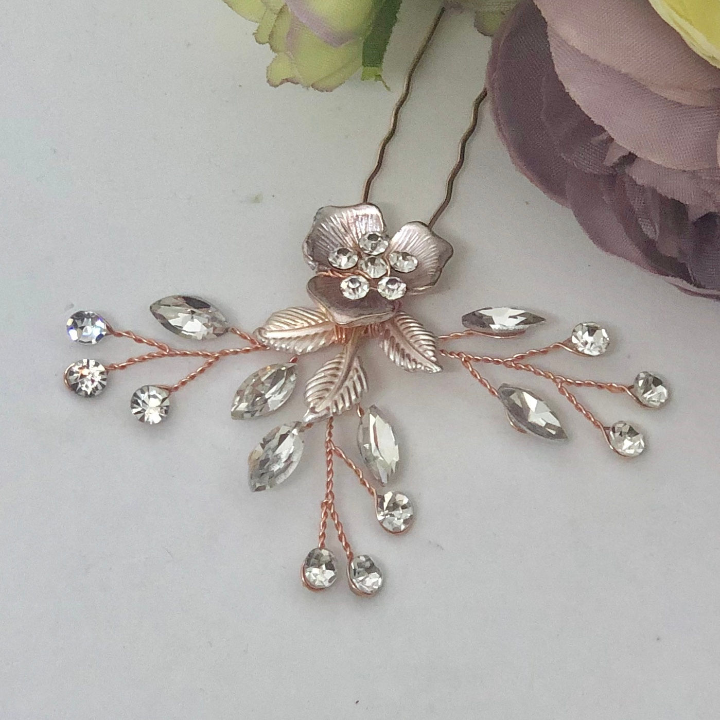 AVA ROSE - Rose Gold Wedding Bridal Hair Pins