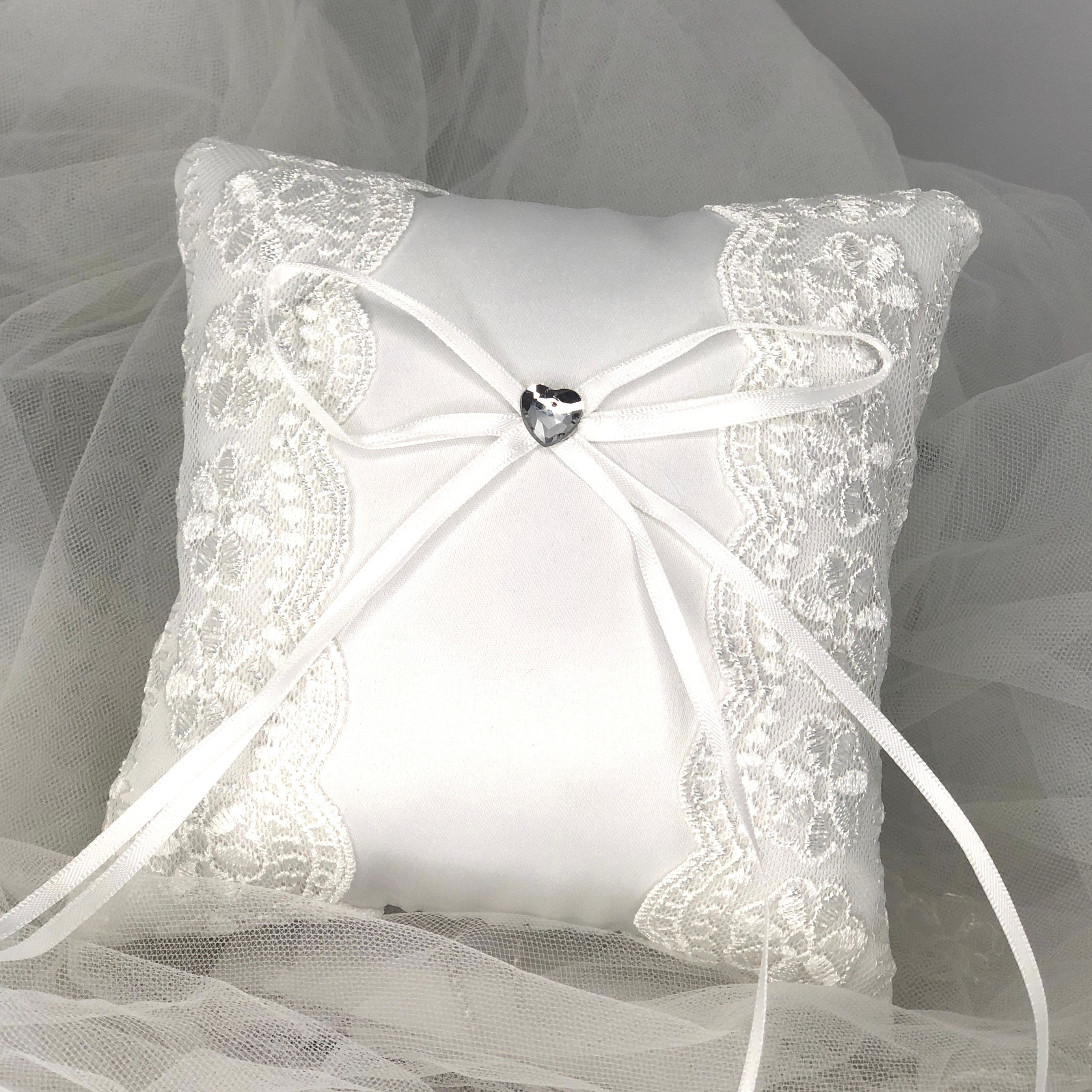 HENRY - 15cm White Satin & Lace Ring Pillow