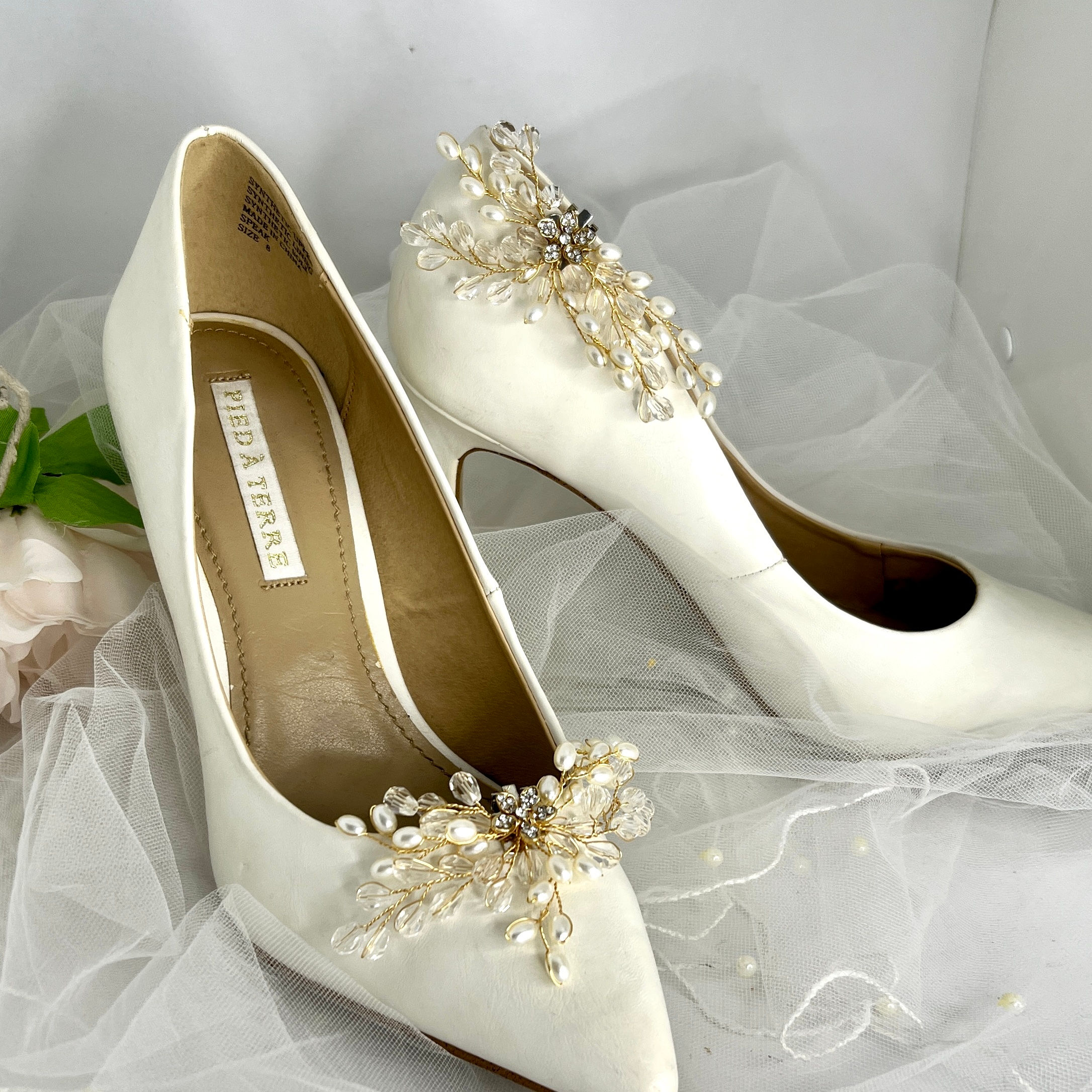 ALAYNA - Gold Pearl Bridal Shoe Clip