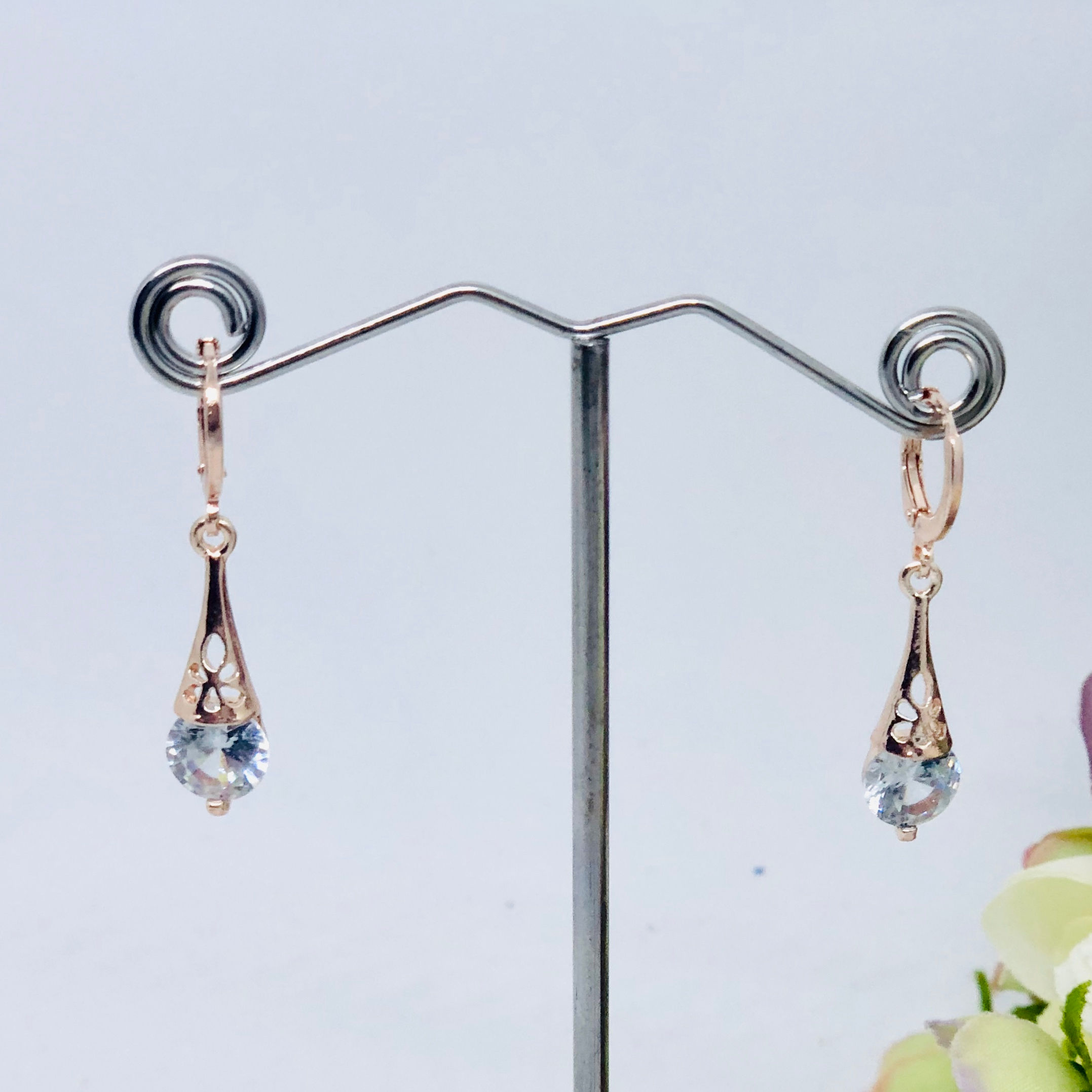 VERONICA - Rose Gold Drop Bridal Wedding Earrings