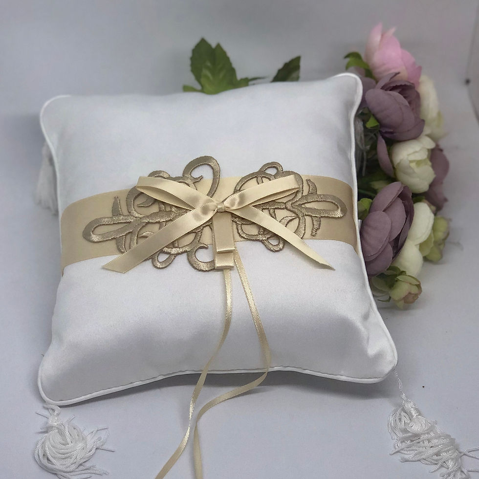 Thumbnail: JEREMY - 20cm Ivory & Gold Satin Ring Pillow